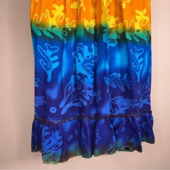 SMALL TROPICAL DRESS SLEEVELESS STRETCH COLORFUL BLUE ORANGE BEACH VACATION - Picture 10 of 13